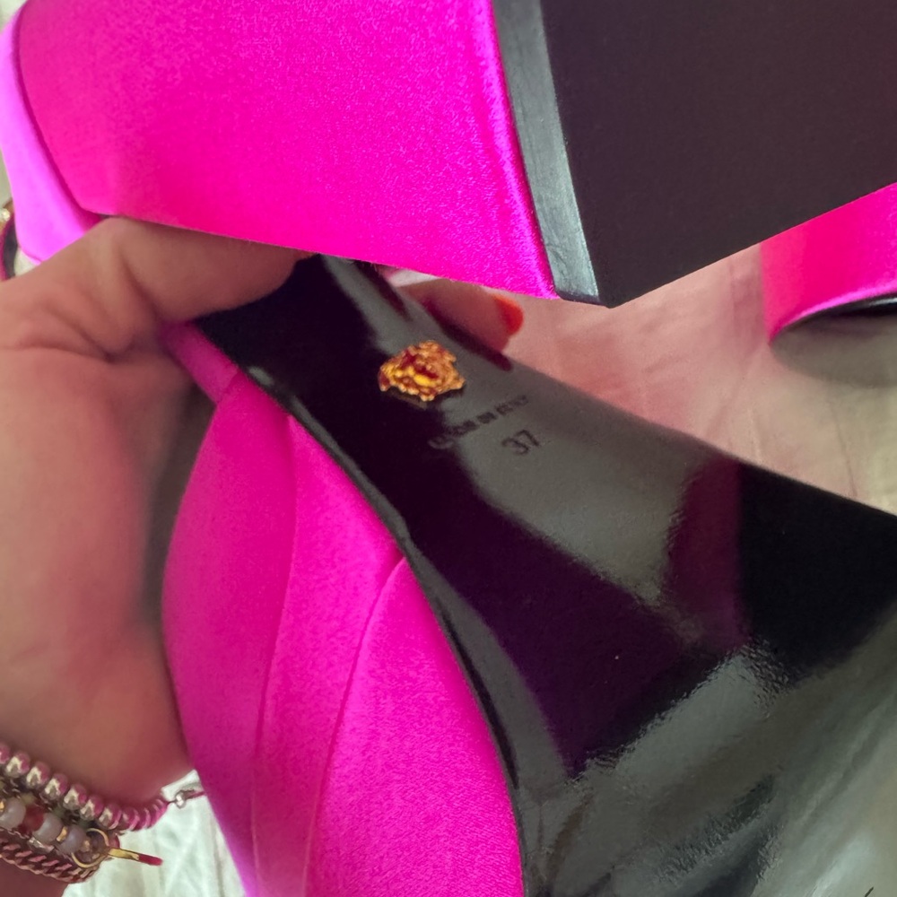Versace Hot Pink Platform Block Heel Sandals - Picture 4 of 6